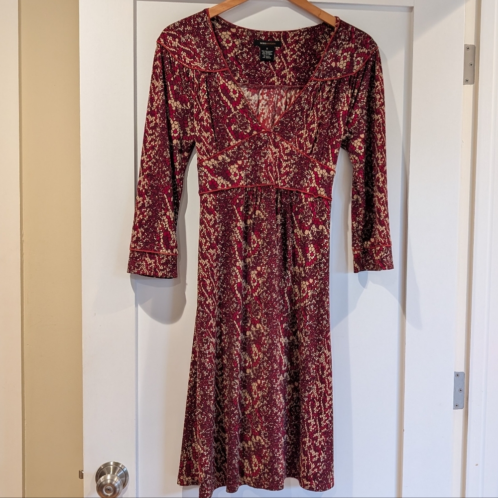 BCBG Max Azaria V Neck Red Snake Print Dress